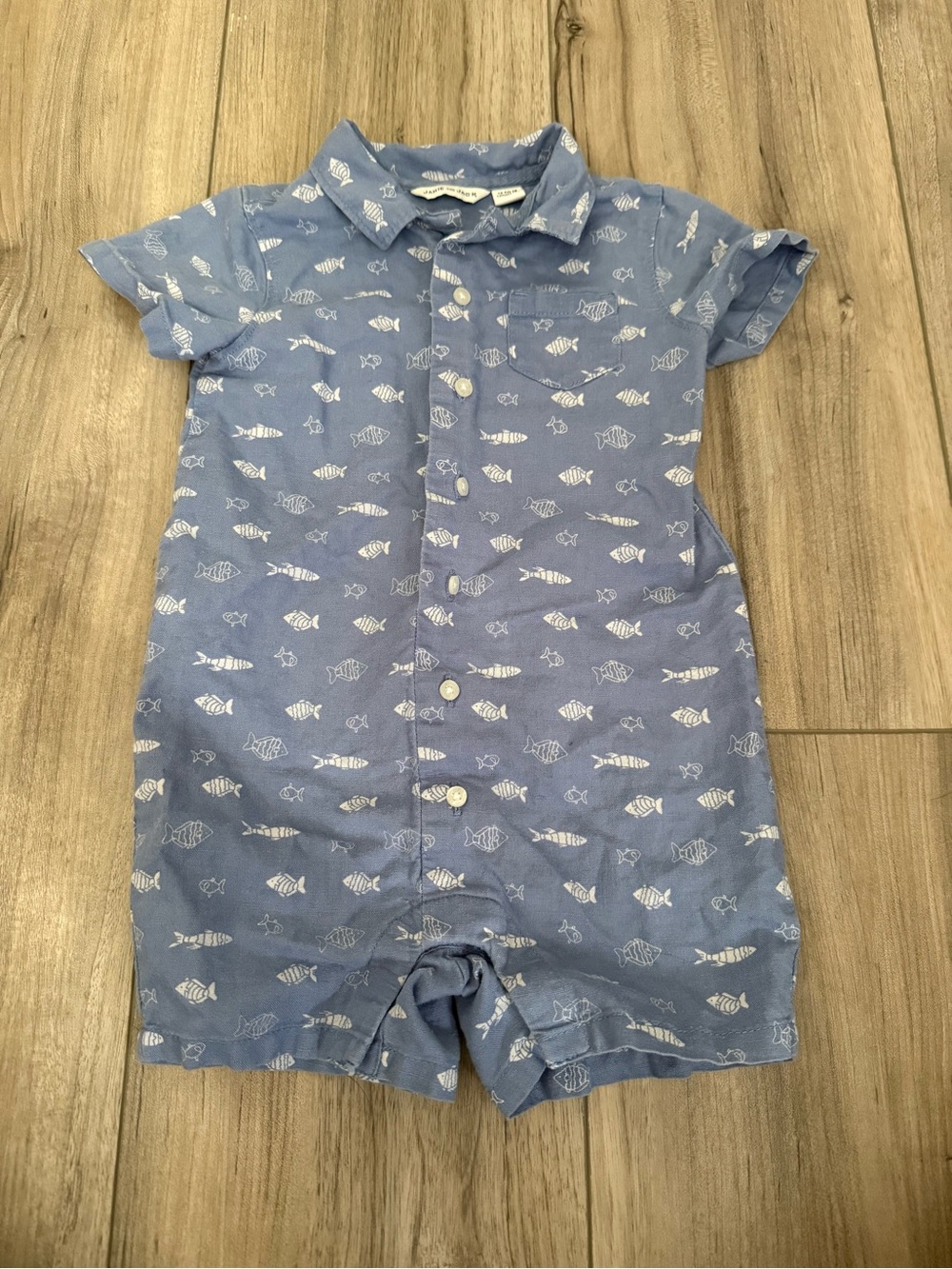 Janie & Jack Blue Fish Print Short Sleeve Romper Size 12-18 months